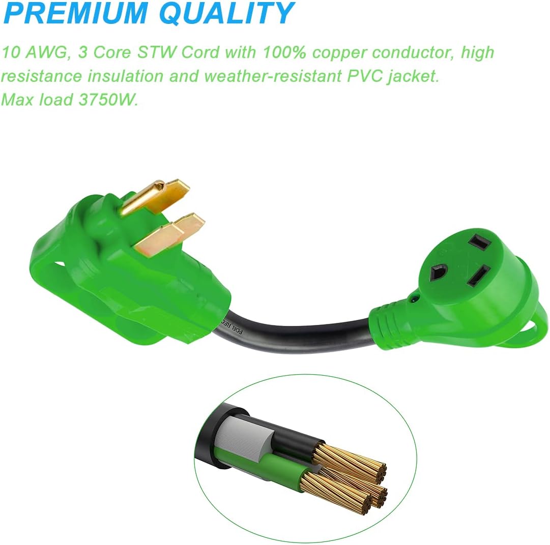 Veepeak 50 Amp to 30 Amp RV Adapter 12 Inch Dogbone NEMA 14-50P Male to TT-30R Female Electrical Converter Heavy Duty 10AWG/ 3C STW Cord