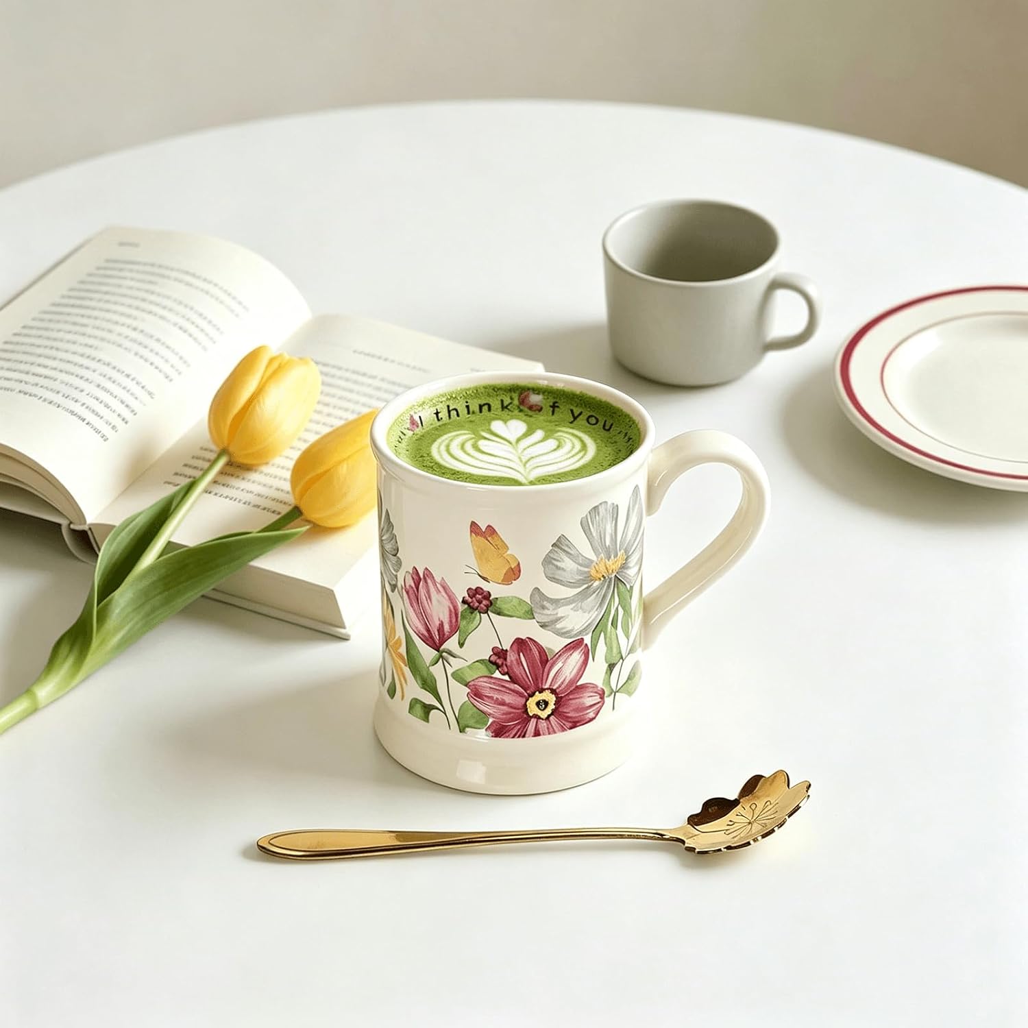 YQ&AMK 12oz Ceramic coffee cup and saucer set,featuring a cute and creative candy pattern design,suitable for both office and home use.It is dishwasher and microwave safe (Sunflower) image 5