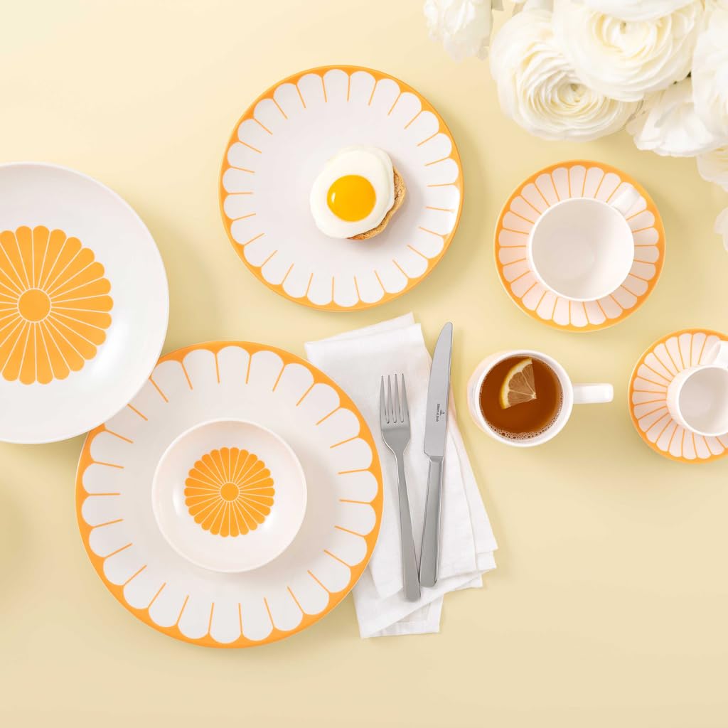Villeroy & Boch - Fleur Soleil Kaffeetassen 6er Set, 160 ml, Tasse für Kaffee oder Tee, Becher Blumenmuster, Capuccino Tasse, Teetasse, Premium Porzellan, Spülmaschinenfest & Mikrowellensicher, Gelb