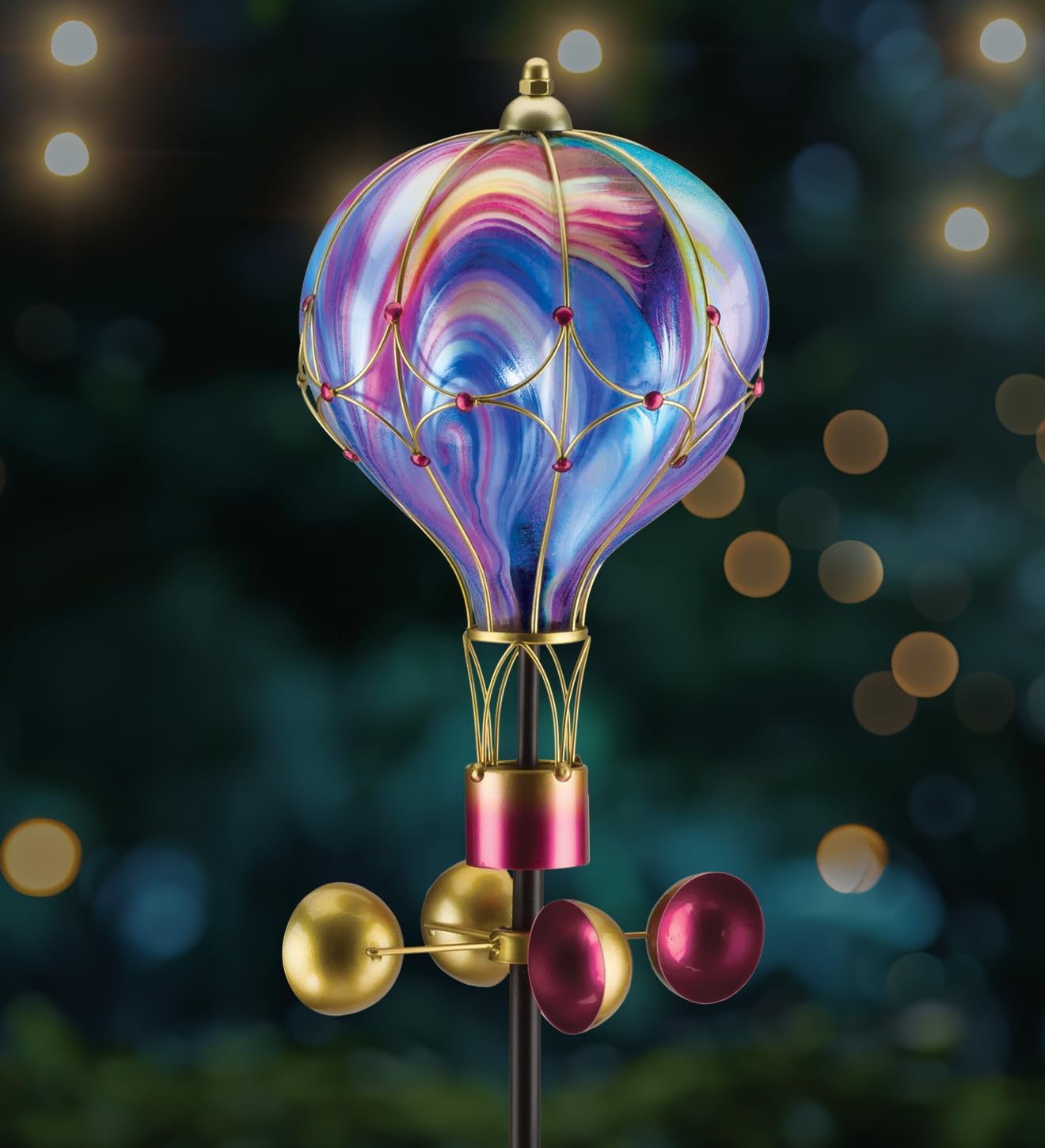 Regal Art & Gift Swirl Balloon Spinner, 62-Inch Solar Garden Stake - Metal Wind Spinner with Solar Light - Outdoor Kinetic Garden Sculpture for Yard Art, Patio & Lawn Décor - Purple