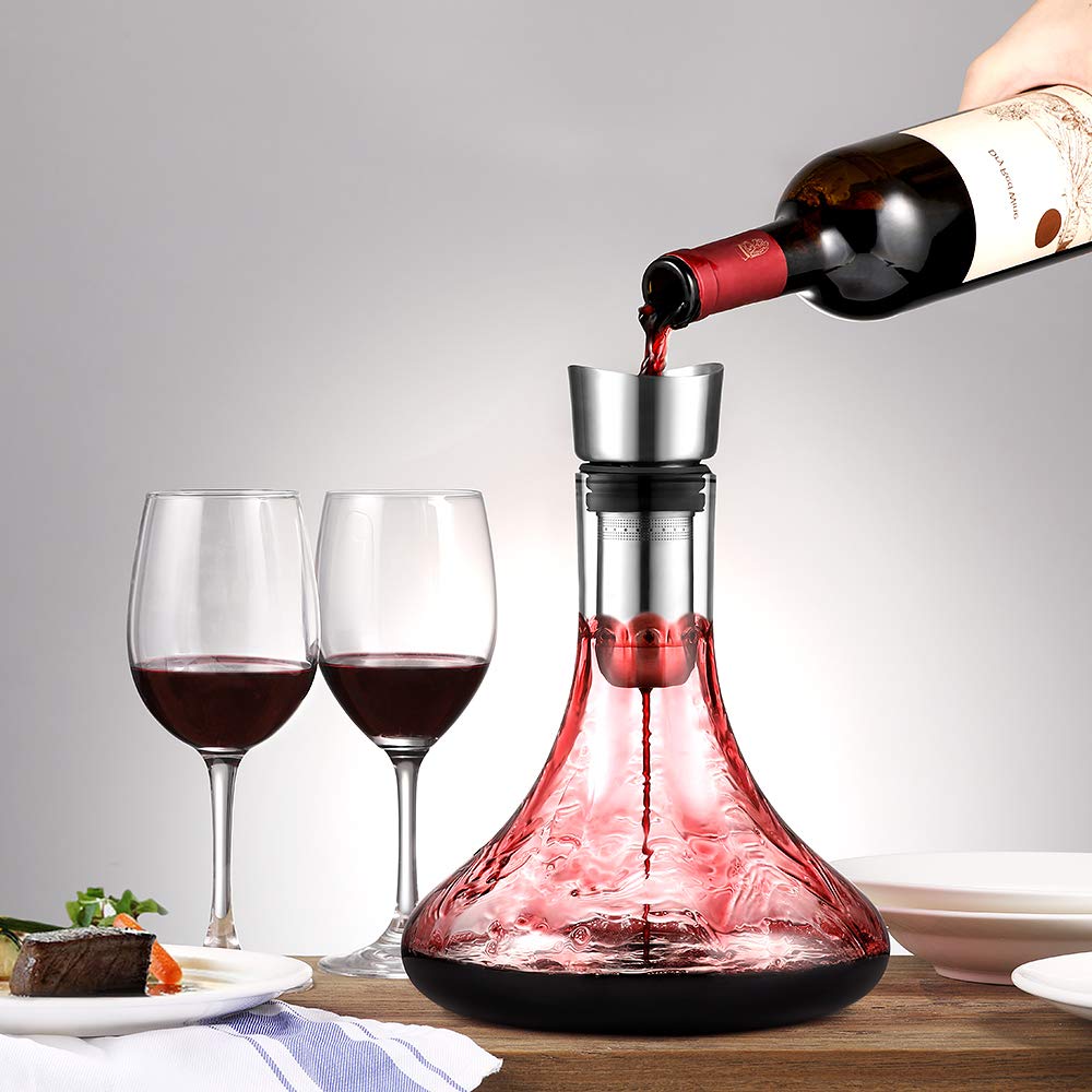 glastal Karafka do Wina Czerwonego, Dekanter do Wina z Wbudowanym Napowietrzacz i Filtrem, Dekanterów Nalewanie bez Kapania, 1800ml/63.3oz(Pełna Pojemność)