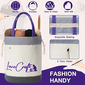 TOGETRUE Yarn Knitting Bag, Yarn Storage Bags for Crocheting On The Go, Embroidery Crochet Bag Organizer for Storing Skein Ball, Short Knitting Needle (Purple)