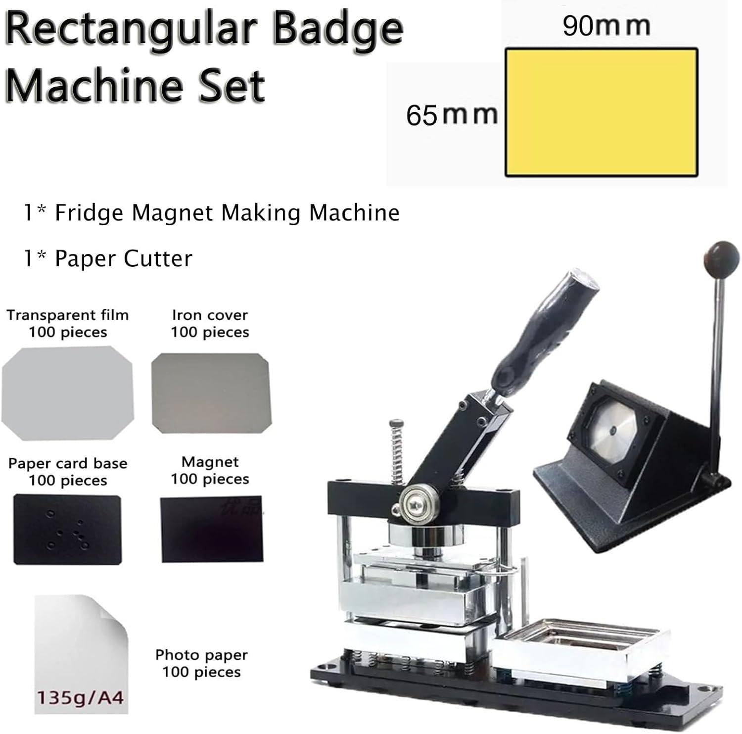 Máquina para Hacer Insignias E Imanes De Refrigerador, Máquina para Hacer Imanes, Máquina para Hacer Botones Magnéticos Cuadrados para Refrigerador, con 100 Materiales. 90 * 65mm