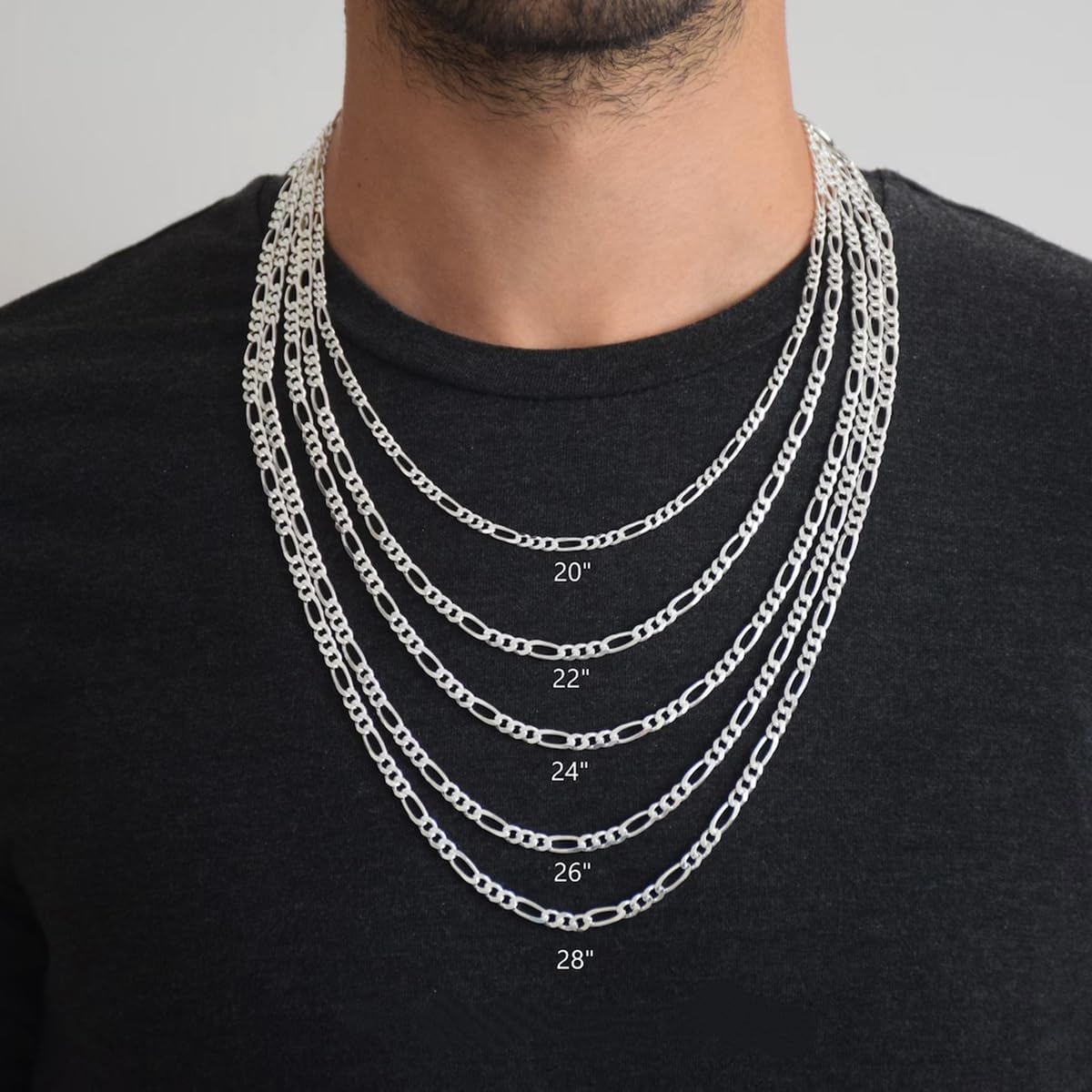 925 Sterling Silver Figaro Chain Necklace for Women and Men, 4mm Hypoallergenic Nickel-Free Silver Necklace Chain, Lobster Clasp Mens Chains Durable Waterproof Gift Ready Jewelry - Image 6