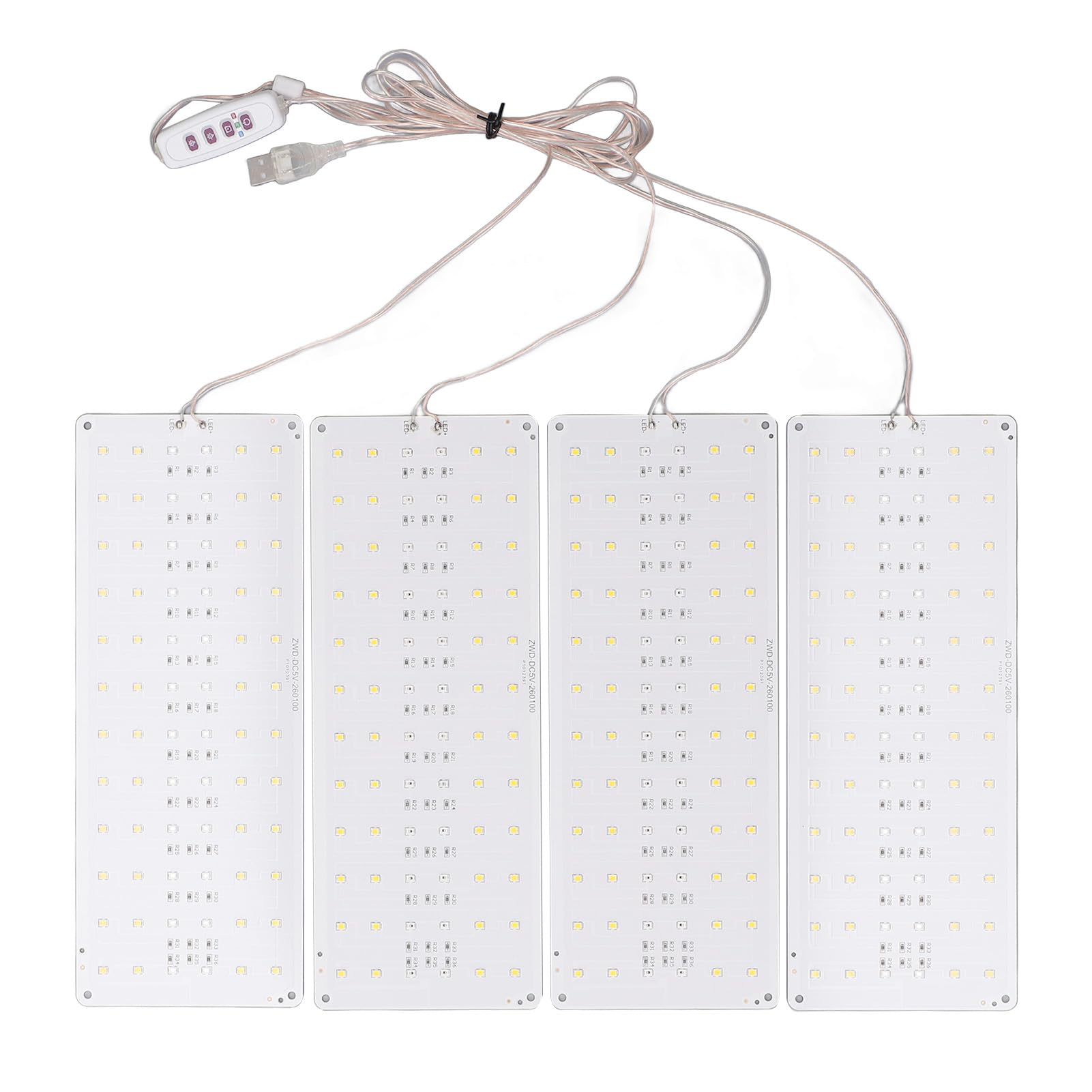 gernieGrow Lights for Indoor Plants, USB 5V LED Grow Light Ultra Thin Full Spectrum Grow Light, 8H 12H 16H Timing, Adjustable Brightness, Easy to Use (4 Head)