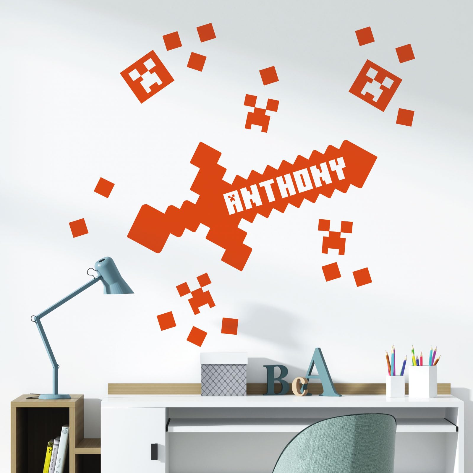 Gaming Mine Inspired Personalised Name - Gamers Bedroom Wall Sticker [Large] [Orange]
