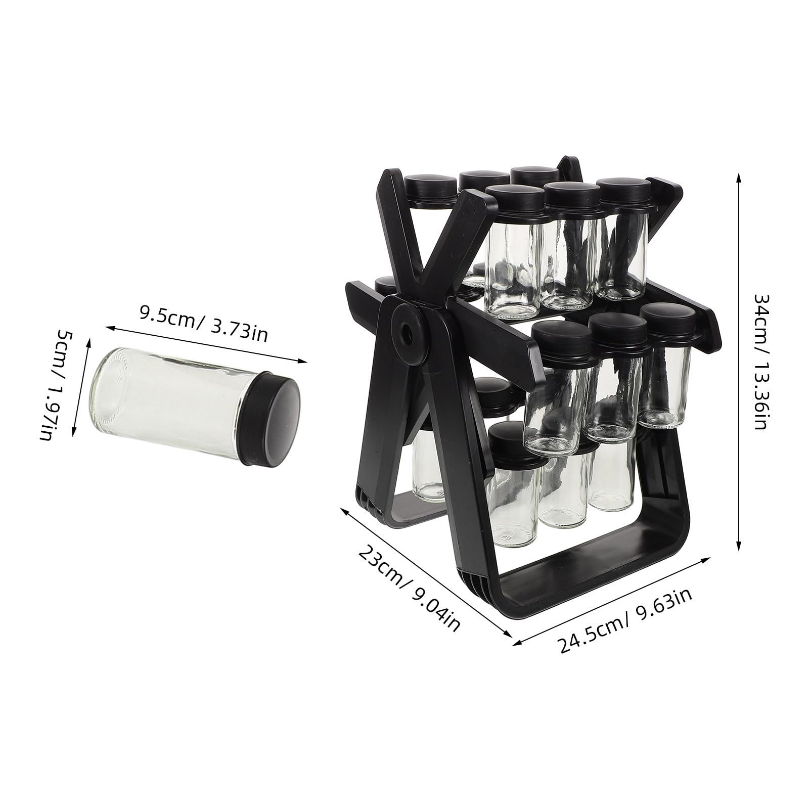 Organizador de Cocina con Frascos de Vidrio Transparentes y Estructura Ahorradora de Espacio en Forma de Noria para Almacenar Especias y Condimentos