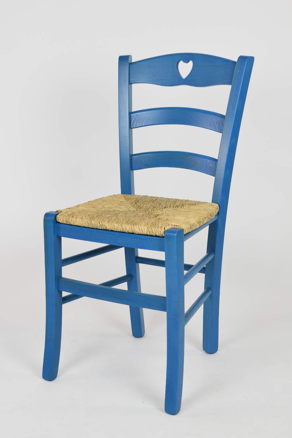 t m c s Tommychairs - estaw 1 krzesła CUORE, struktura z drewna bukowego w kolorze niebieskiej aniliny i siedzisko ze słomy