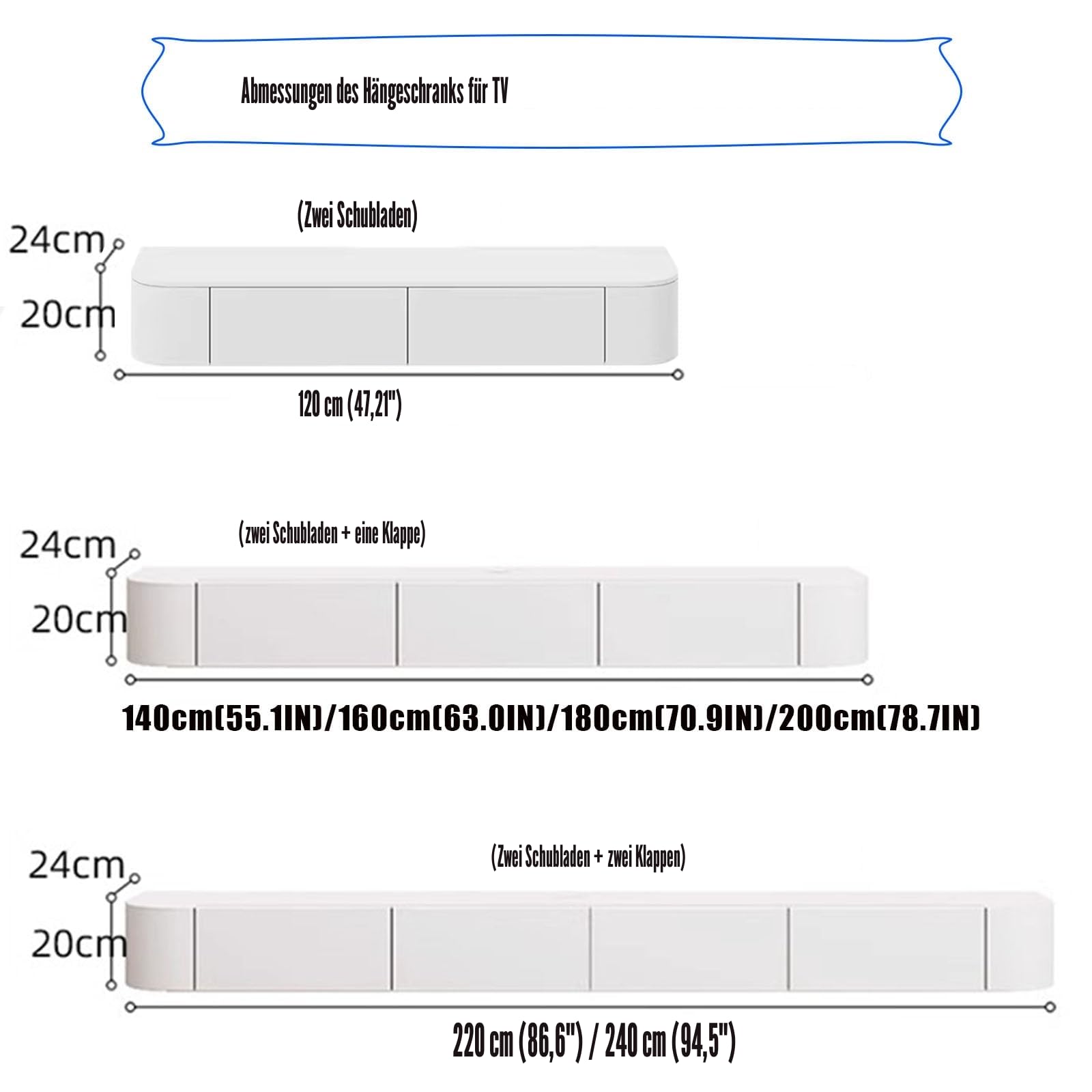 Schwebender TV-Schrank mit Schubladen, TV-Konsole mit integriertem Kabelmanagement, Multimedia-TV-Konsole, Massivholz-TV-Schrank mit Stauraum (montagefrei) (Weiß-Braun, 140CM/55.1IN)