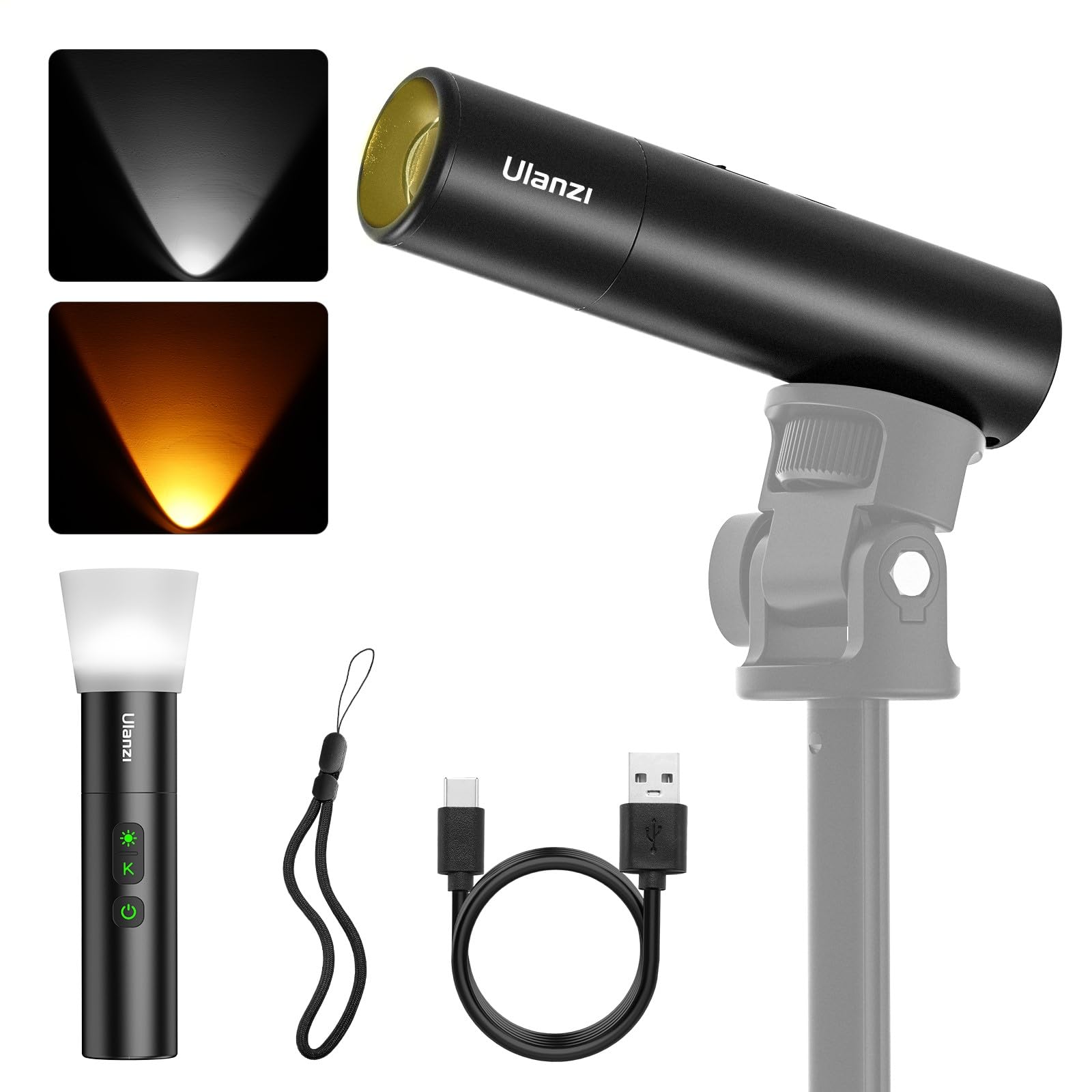 Ulanzi LM07 Linterna de Fotografía LED Bicolor 2000K-5500K, Luz Portátil Recargable con Batería de 2000 mAh, Brillo y Tamaño del Haz Ajustables, de Doble Uso, para Camping y Senderismo