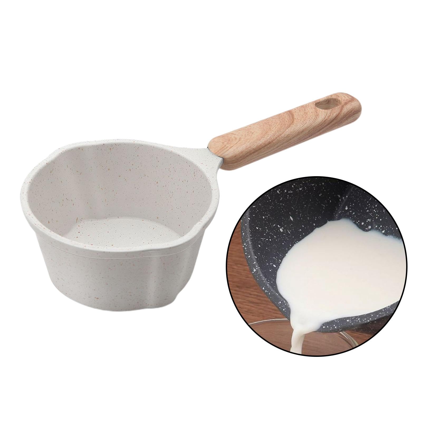 F Fityle Cacerola para de Leche de 280ml con Mango de Madera, Utensilios de Cocina pequeños, Calentador de Leche y café, Cacerola pequeña, Revestimiento, Blanco