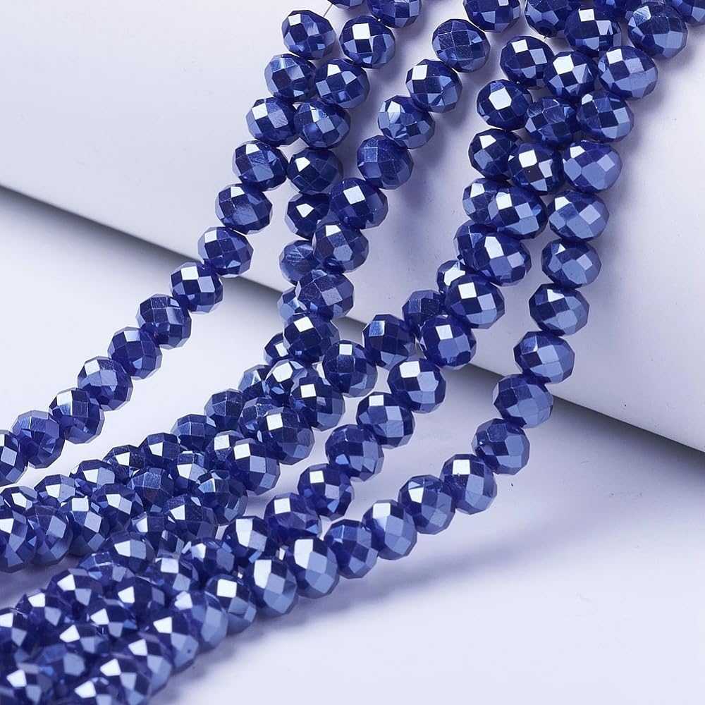 Cheriswelry 10 Strands Faceted Rondelle Glass Beads Electroplate Abacus Crystal Beads Pearl Luster Plated Glass Spacer Beads for Jewellery Making Crafting, Midnight Blue