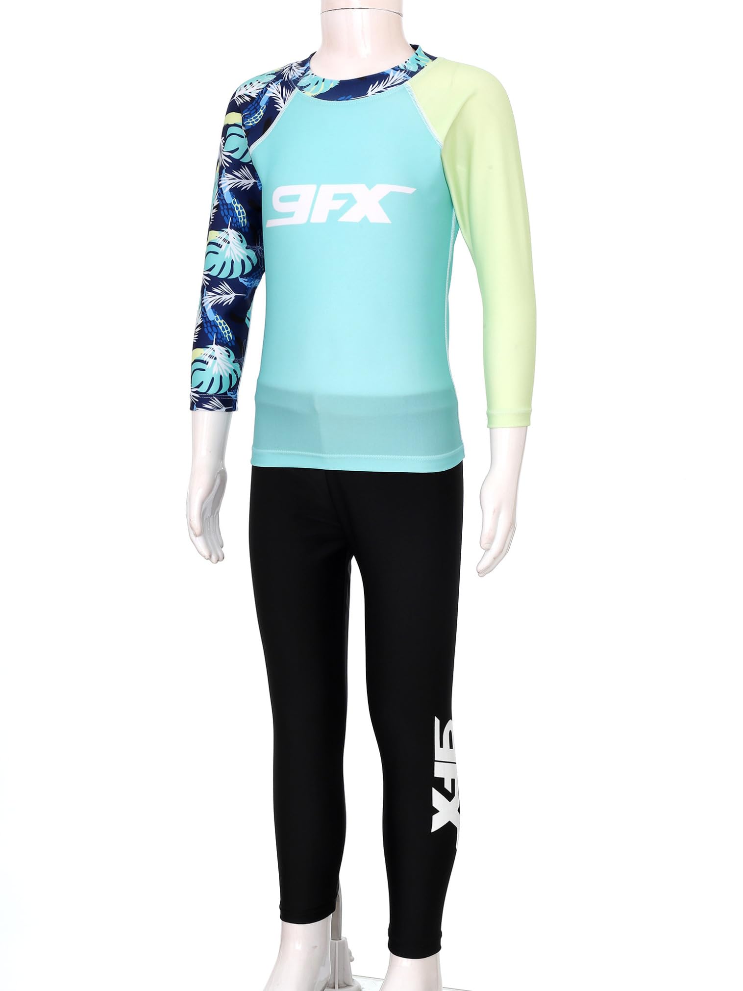 FEESHOW Jungen Mädchen Bademode 2er UV Schützend Lange Ärmel Oberteil Lange Hose Set mit Hawaii Muster Kinder Schwimmbekleidung Surfen Strandmode