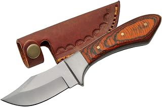 SZCO Full Tang Upsweep Skinner Knife 7.25 Inch - Camping Knife with Pakkawood Handle, Stainless Steel Blade & Sheath - Brown Pocket Knife for Hunting, Cutting & Outdoor uses - Knives for Men
