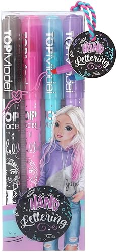 Depesche 11936 TOPModel - Juego de 4 bolígrafos de punta de fieltro en negro, rosa, turquesa y morado con doble punta en ángulo, bolígrafos de