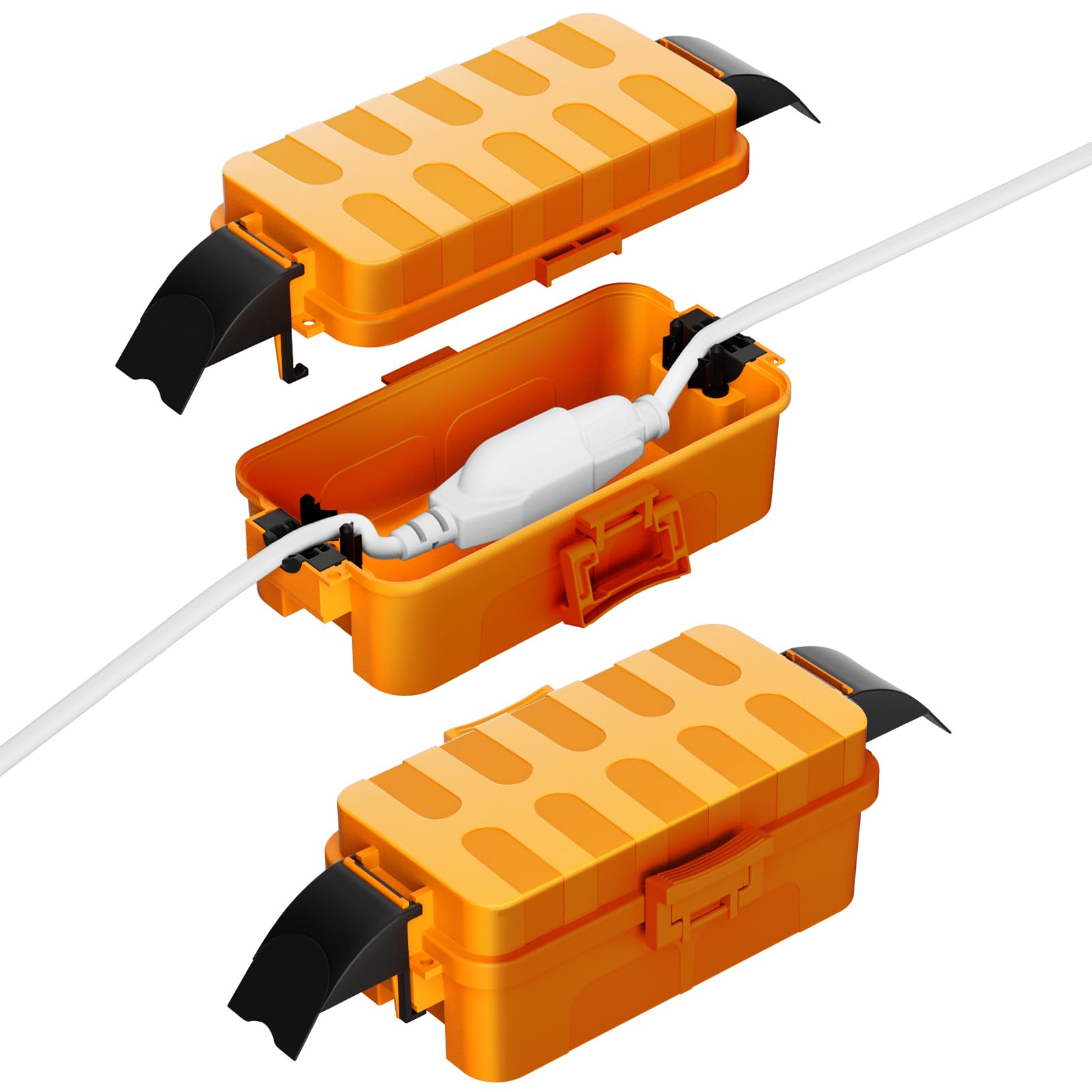 Flemoon Confezione da 2 scatole elettriche impermeabili con coperture staccabili, copertura per cavo di prolunga impermeabile IP55 per spina, uscita, Halloween, Natale, vacanze, luci stringa arancione