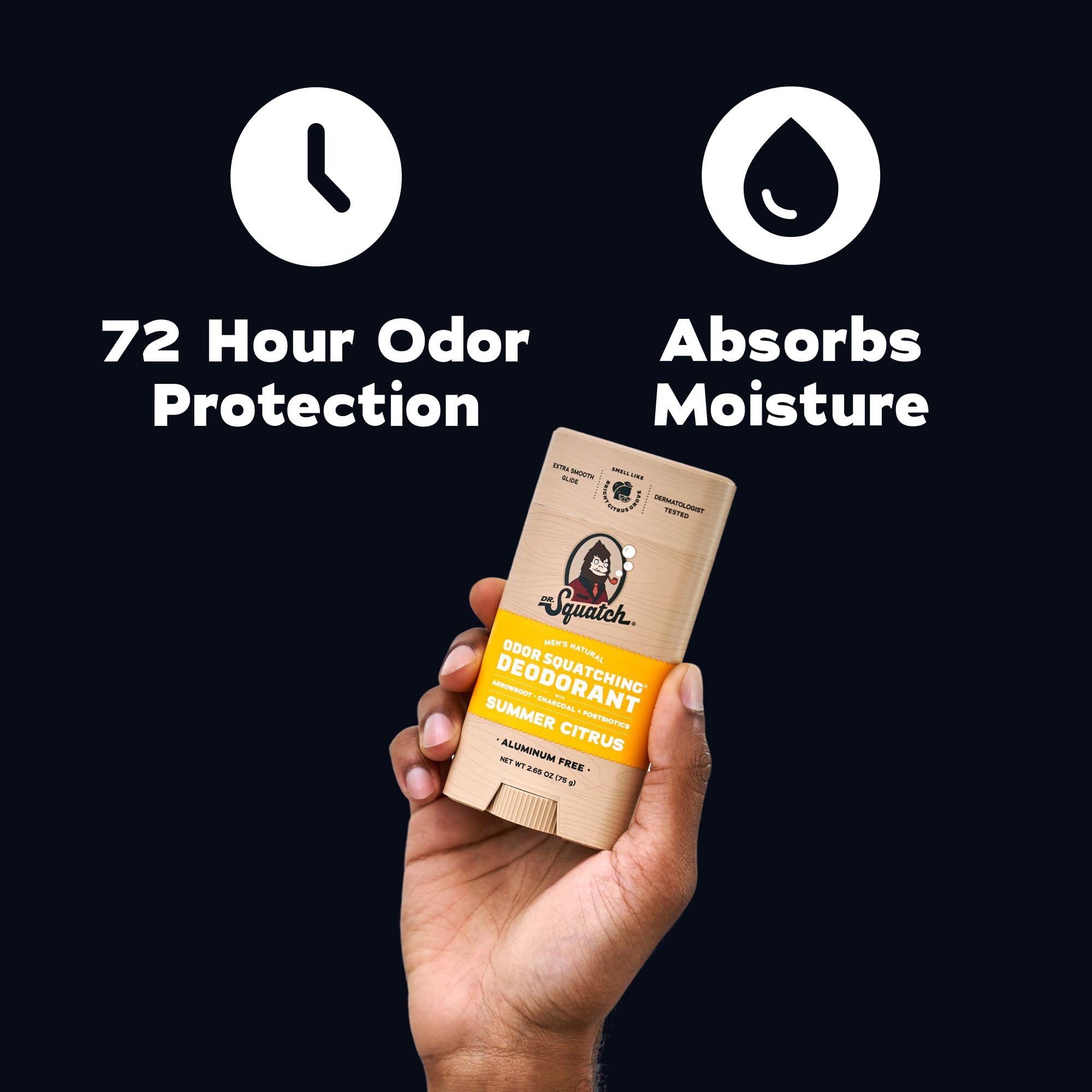 Dr. Squatch Natural Mens Deodorant Aluminum Free Natural Deodorant Men with Charcoal & Postbiotics for 72-Hour Odor Protection Summer Citrus Cool Fresh Aloe 2.65oz Stick 2-Pack product thumbnail 6