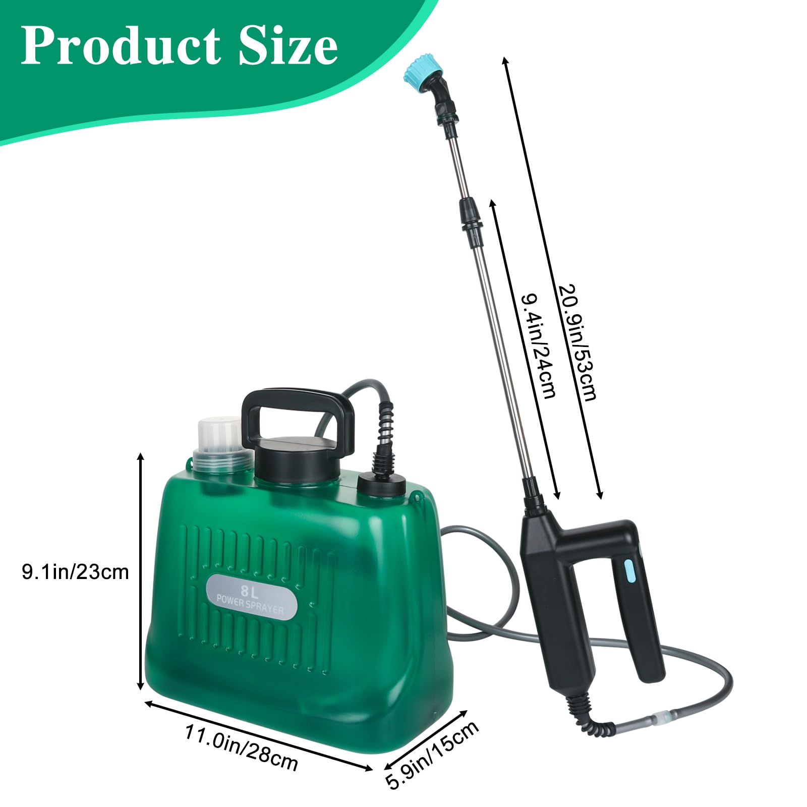 Pompe électrique pour liquides 8L Pompe pulvérisatrice à batterie, pompe à épaule, rechargeable pour plantes nébuliseur électrique pour jardin verger (vert)