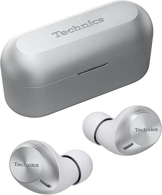 Technics EAH-AZ40M2ES kabellose Ohrhörer mit Noise Cancelling, Multipoint Bluetooth 3 Geräte, bequemer In-Ear-Kopfhörer mit integriertem Mikrofon, anpassbare Passform, Silber