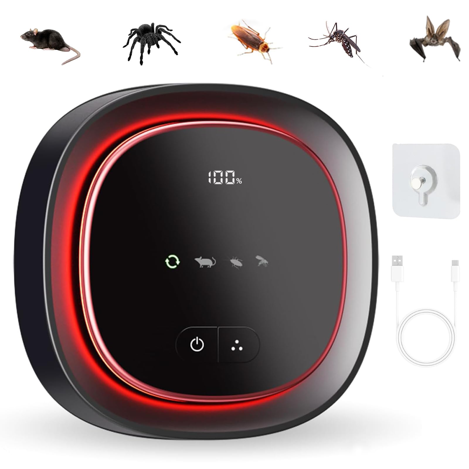 Smalife ネズミ駆除 超音波 電池式 害虫駆除器 [2025業界新開発] 虫除け器 強力 蚊よけ ゴキブリ対策 3つの撃退モードで 変則周波数 360°撃退 2000mAh超長待機 Type-C充電式 バッテリー残量表示 静音 常夜灯 無毒無害 子供やペットに安心 ネズミ/ゴキブリ/蚊/虫/コウモリなどに対策 屋根裏 ガレージ 台所 応接間 ちかしつ 倉庫用(ブラック)