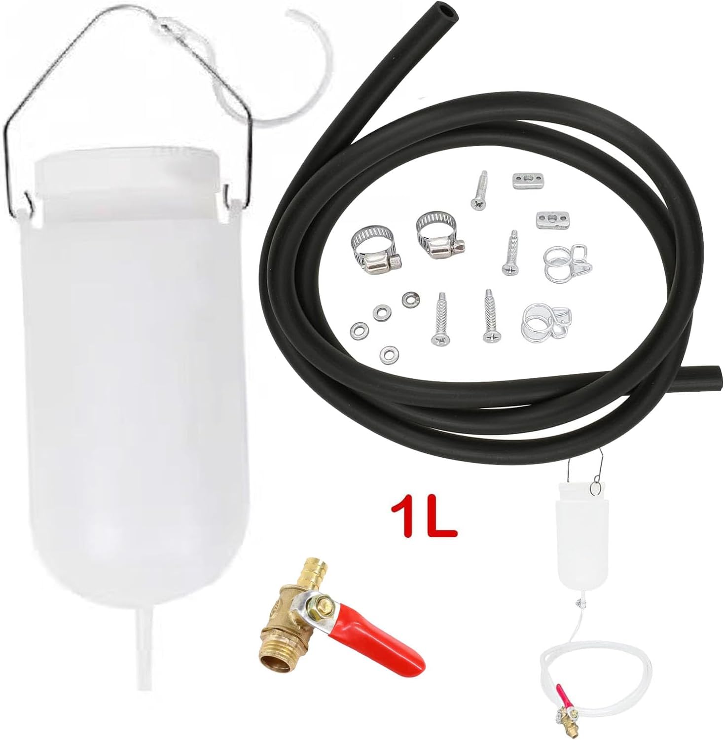 Auxiliary Gas Fuel Tank Universal Motorcycle Gas Tank Repair Tool Kit Auxiliary Fuel Tank 1L with Fuel Hose,Cut Off Valve and Lid with Air Outlet