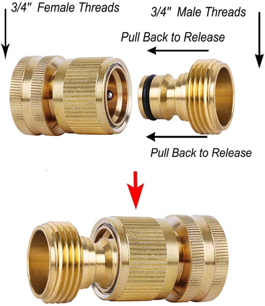 8Packs Garden Hose Quick Connectors, Solid Brass 3/4 inch GHT Thread Easy Connect Fittings No-Leak Water Hose Male Female Set