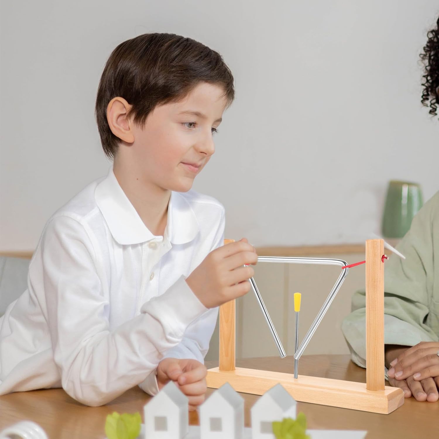 YARNOW 2 Sets Triangle Musical Instrument Metal Triangle Percussion with Strikers and Wooden Stands for Beginners Music Classes and Family Fun