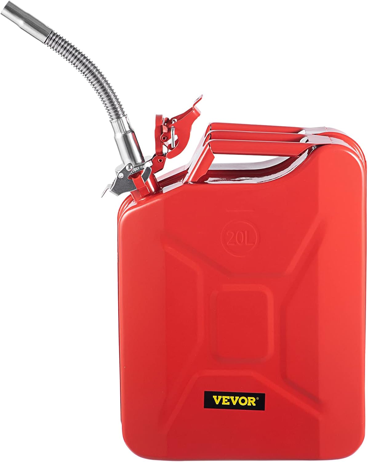 VEVOR Transfer Tank, 5.3-Gallon/20L Portable Storage Transfer Container with Flexible Spout System, Rustproof & Heat-resistant Steel Transfer Tank for Trucks Cars Equipment, Red
