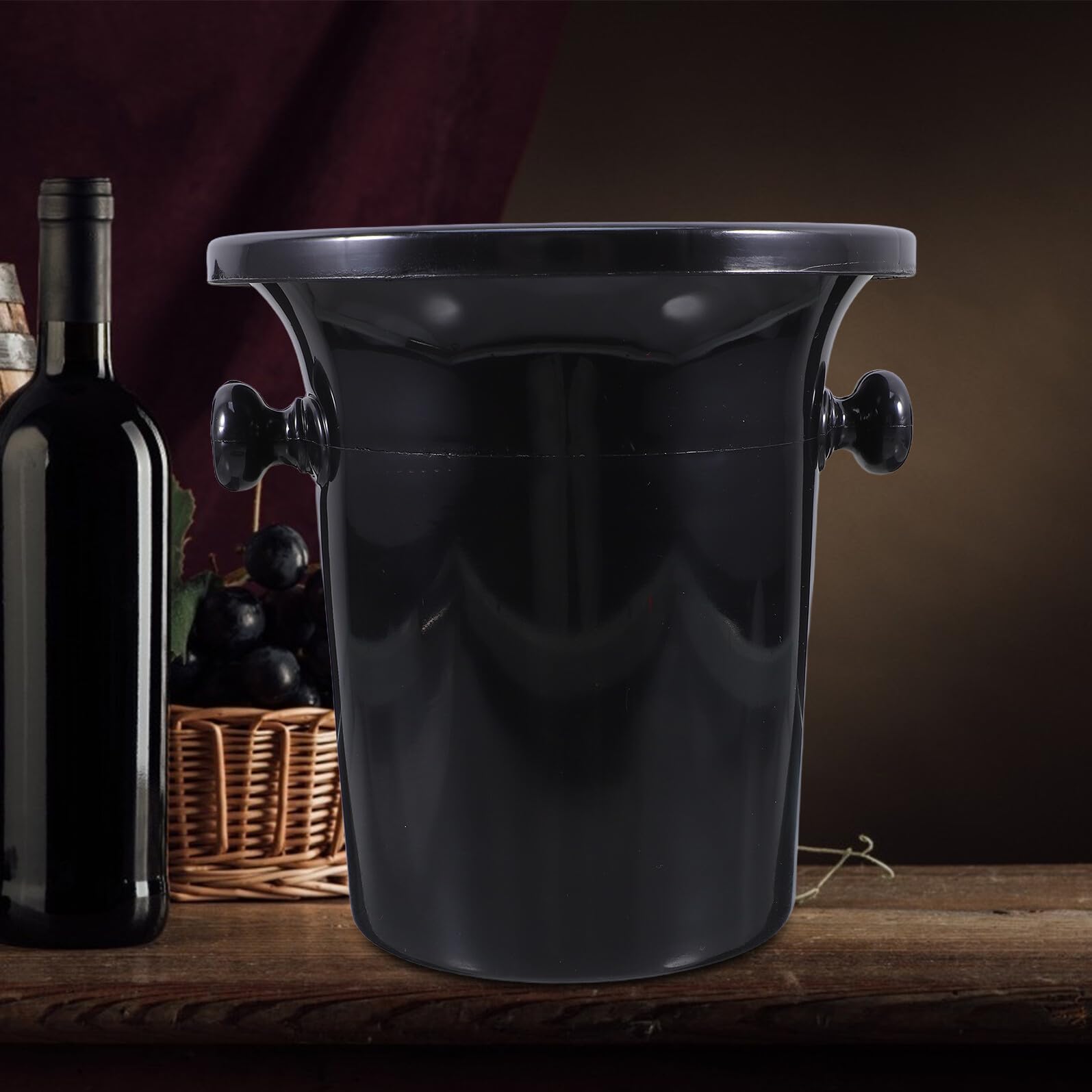 Cubos de Hielo para Vino Occidentales de Plástico Negro, Escupideras Redondas Asas Dobles, Paquete de 4 Unidades para Cata y Barra de Bar