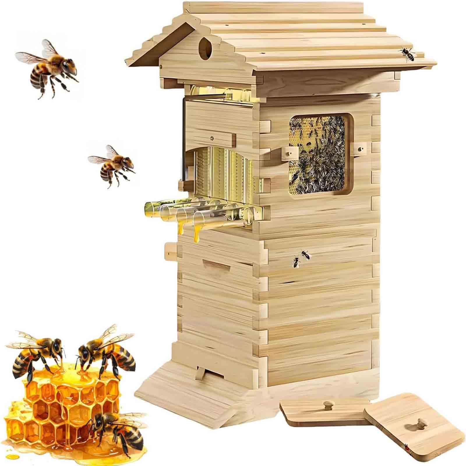 Kit per Principianti di Arnie, arnia Flow Hive, Set Completo di Arnie rivestite in Cera con Dispositivo di Estrazione del Miele, per Apicoltura, impollinatori da Giardino,A