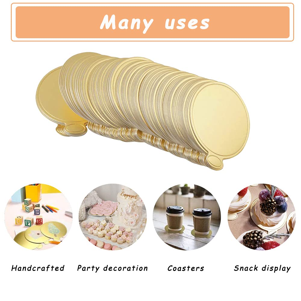 3.5" Golden Round Cake Paper Pad W/ Handle Cardboard Cake Base-100 Pcs