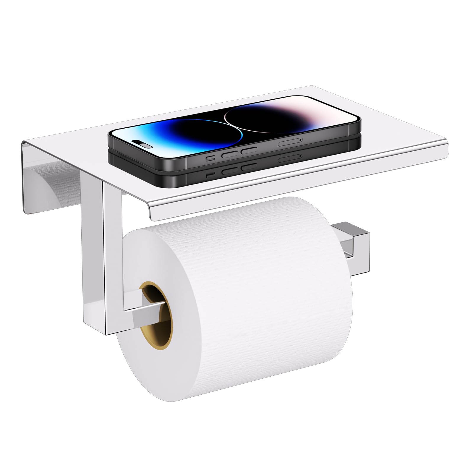 YACVCL Bathroom Toilet Paper Holder with Phone Shelf Chrome