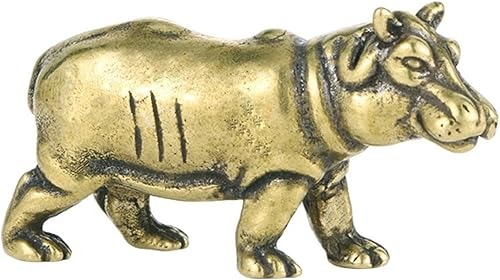 Escultura animal de bronce antiguo pequeño adorno de hipopótamo sólido para decoración del escritorio de la sala de estar del hogar