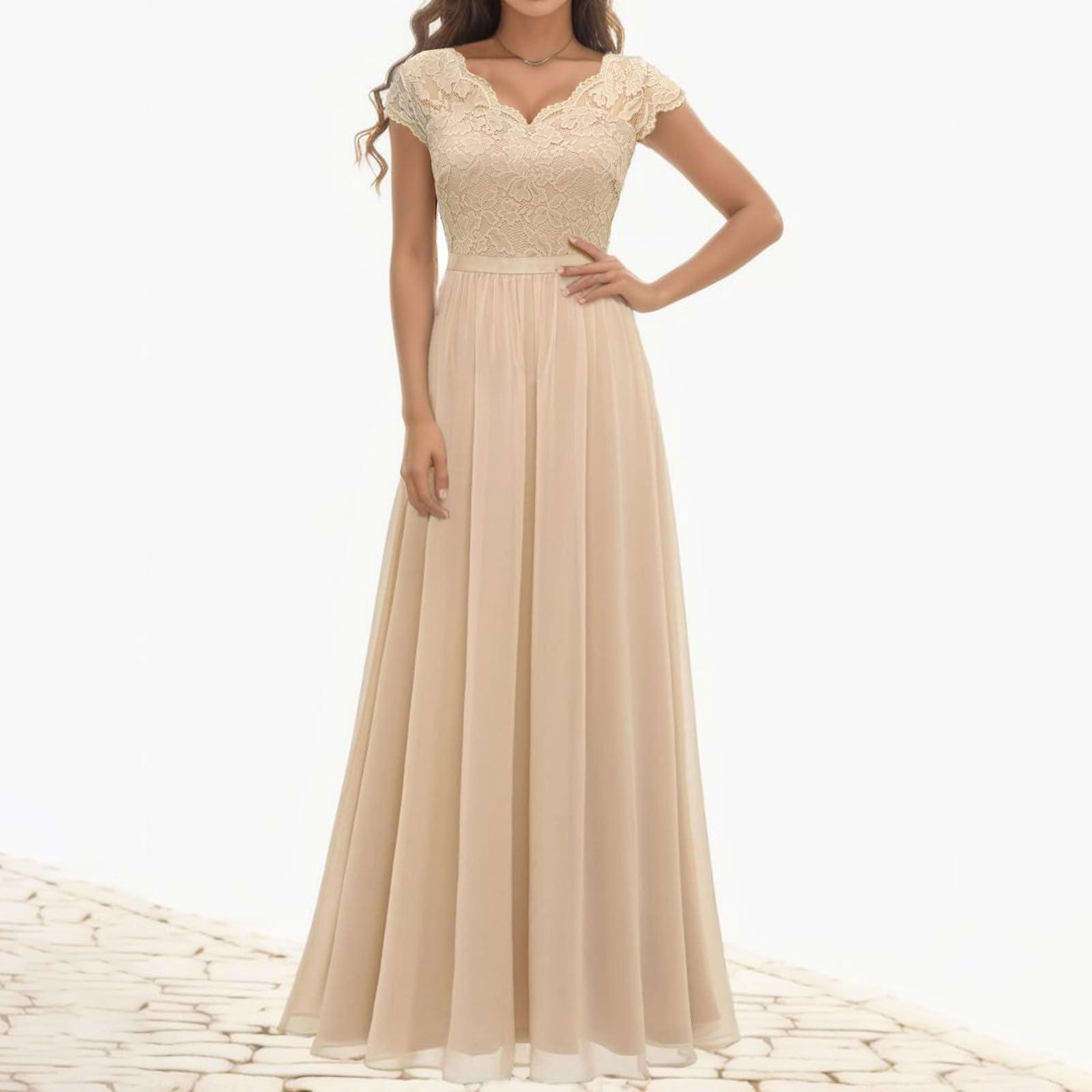 Vestido de noche para mujer, festivo, largo, elegante, para bodas, invitadas de boda, vestido de noche, gasa, línea A, cuello en V, vestido de cóctel, vestido de fiesta, moderno, A4