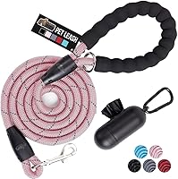 Gorilla Grip Heavy Duty Reflective Rope Dog Leash for Large Medium Small Dogs - Soft Padded Handle, Swivel Clip, Waste Bag Dispenser, Pink