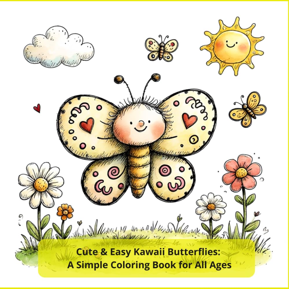 Cute & Easy Kawaii Butterflies: A Simple Coloring Book for All Ages