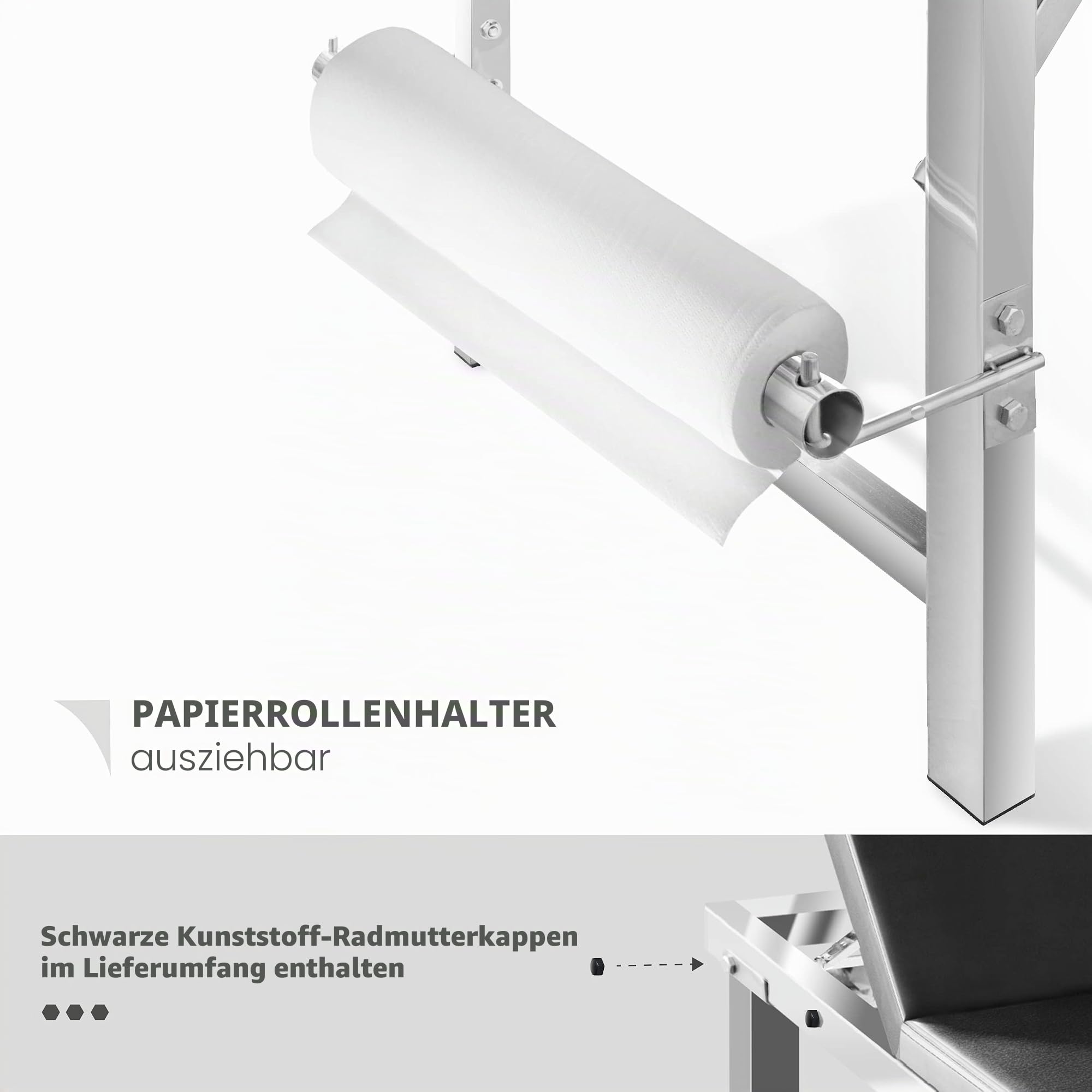 AIESI® Untersuchungsliege medizinische Feuerfeste aus Edelstahl mit 1 Gelenk, Farbe Schwarz mit Toilettenpapierhalter, Belastbarkeit 150 kg, Garantie 24 Monate