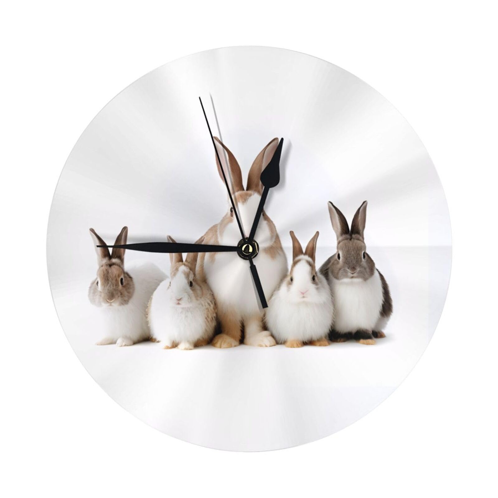 Horloge murale à piles ronde 25,4 cm silencieuse avec lapin blanc