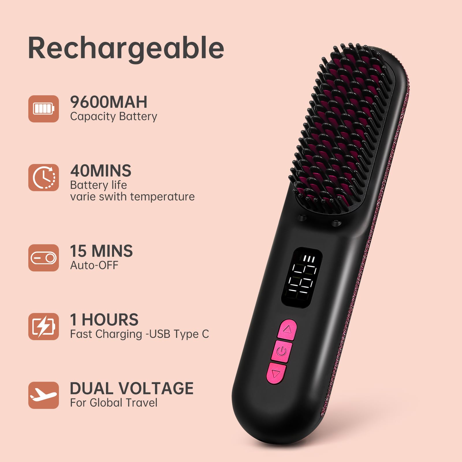 Christine Shelly Black & Gold Cordless Hair Straightening Brush - Portable Amazon.com : CHRISTINE SHELLY Hair Straightener Brush  main image 2