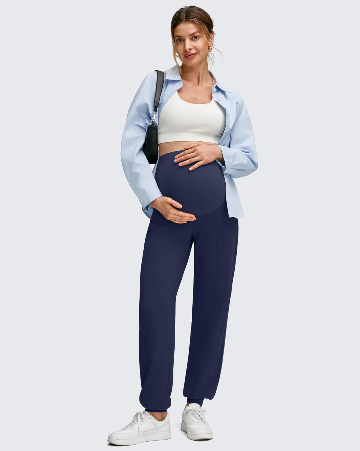 G4Free Maternity Pants Stretchy Workout Lounge Pants Over The Belly Pregnancy Joggers with Pockets - Image 2