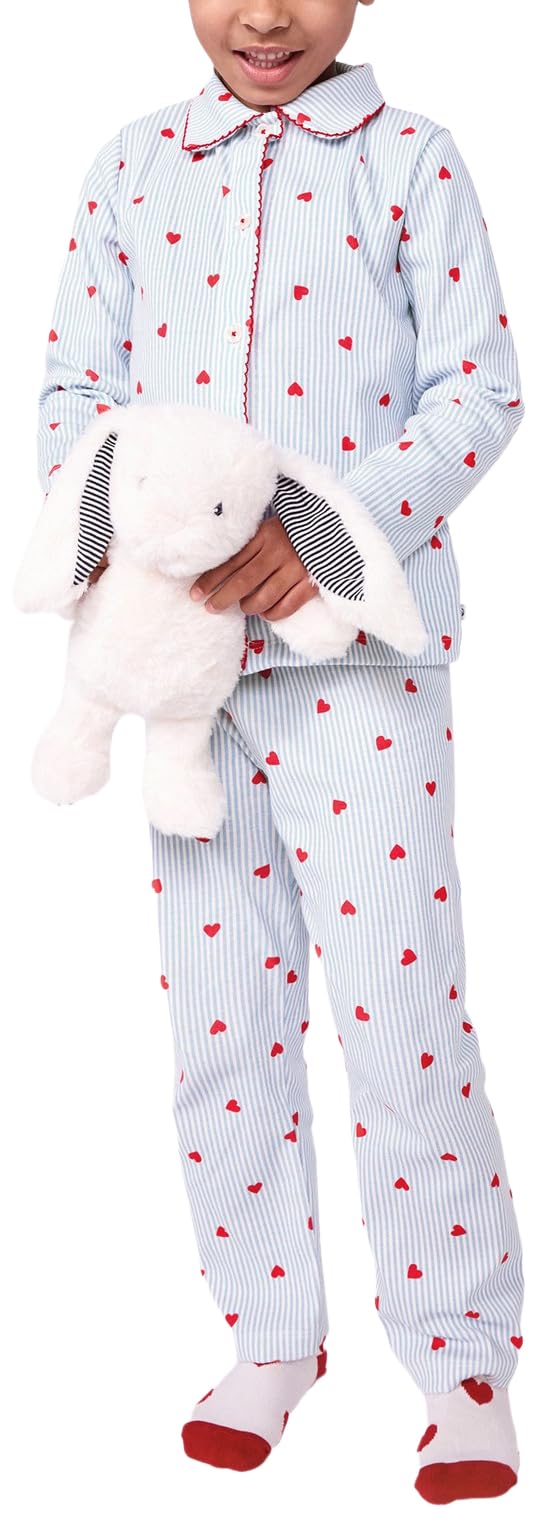 Petit Bateau Pigiama Abbottonato Bambino in Cotone a Cuori, 12A, Bianco/Multico