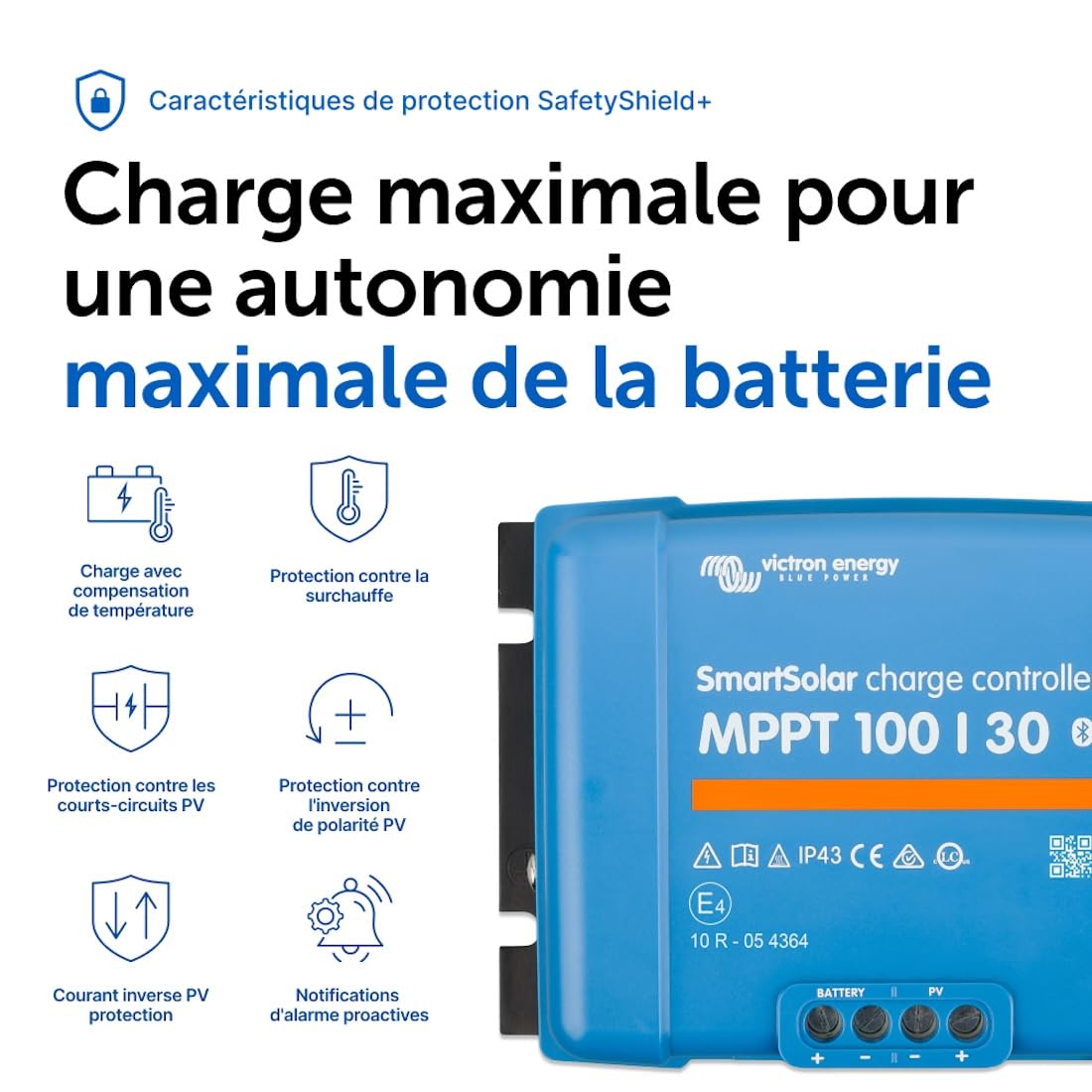 Victron Energy SmartSolar MPPT 100V 30 amp 12/24-Volt Contrôleur de Charge Solaire (Bluetooth)