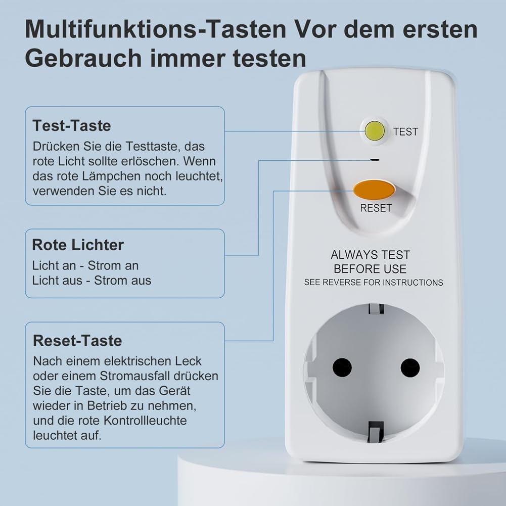 Paquete de 2 Enchufes de Protección Fugas GFCI de 16 A, RCD, Disyuntor Doméstico, Interruptor de Corte, Enchufe de Protección Personal, Enchufe de la UE