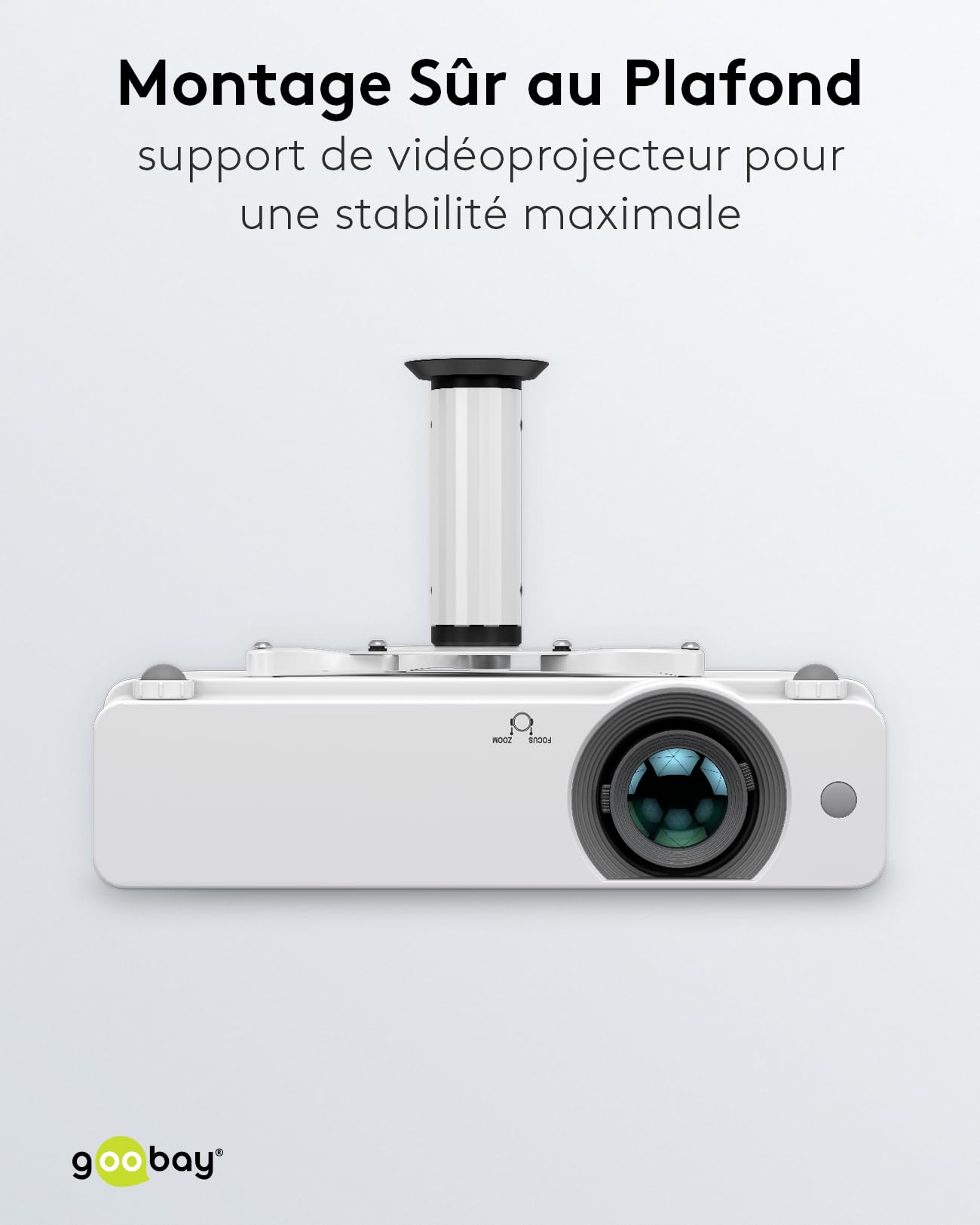 goobay Support Vidéoprojecteur Plafond Universel Jusqu'à 10 kg Entraxe 130-320 mm Inclinable 360° Rotatif Blanc - 51896