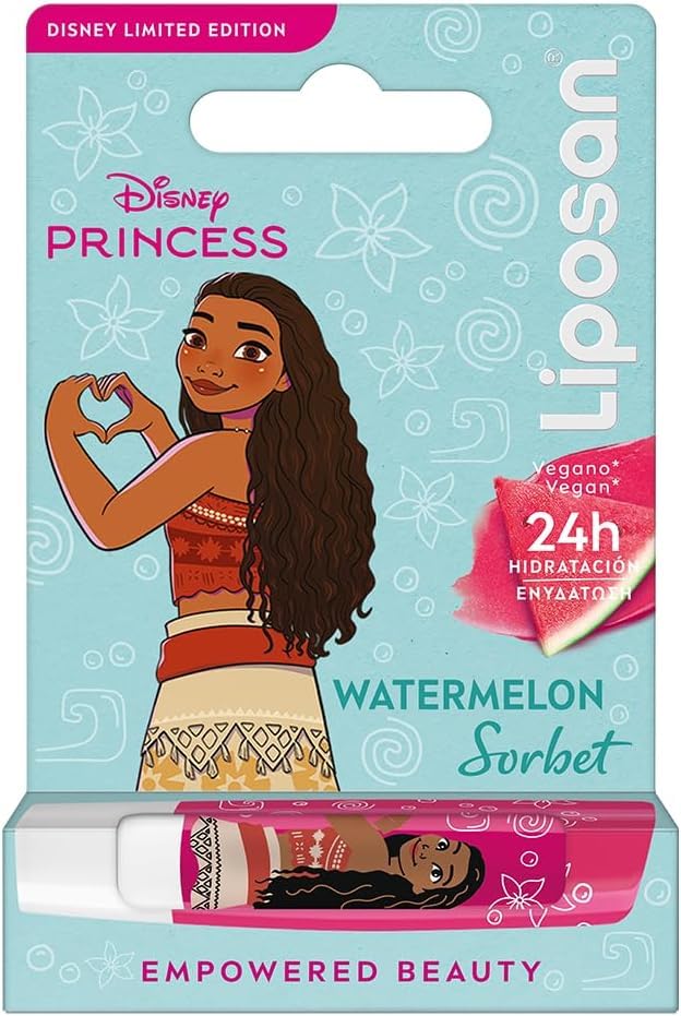 LIPOSAN Watermelon Sorbet Edición Limitada Disney Princesa Vaiana (1x 4,8 g), bálsamo labial para niños con 24 h de hidratación, bálsamo con color a sandía para unos labios suaves y bonitos