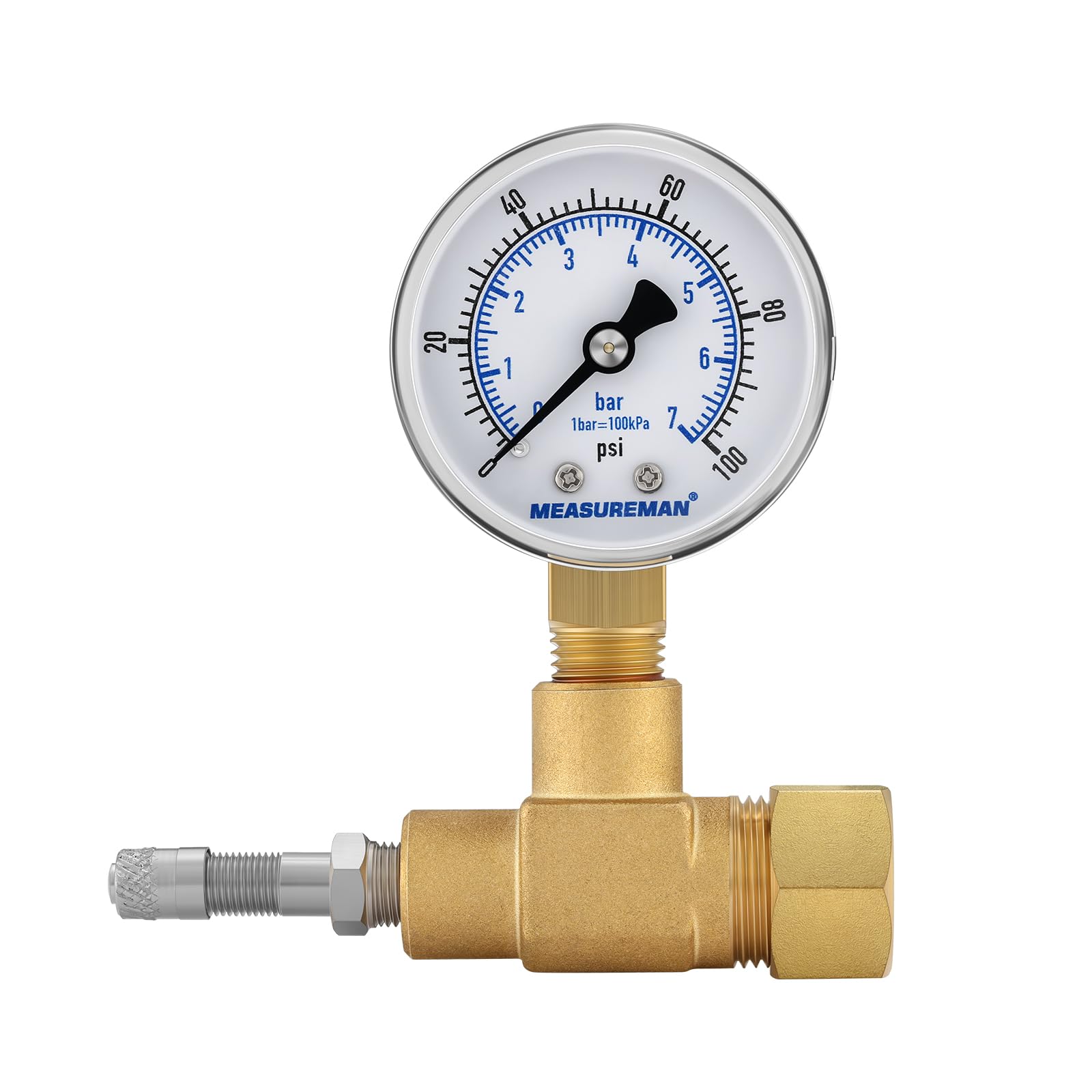 MEASUREMAN Regulador de prueba de aire sobre agua con manómetro, esfera de 2 pulgadas, 0-100 PSI, para detección de fugas de tuberías de agua domésticas, incluye montaje NPT de 1/4 pulgadas