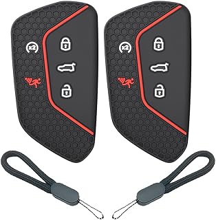 Key Fob Cover Compatible with VW ID.4 2022-2025, Atlas 2024 2025,Golf GTI 2022-2024, Teramont Cross Sport 2025 Protector Silicone with Little Lanyard 5 Buttons 2pcs Black