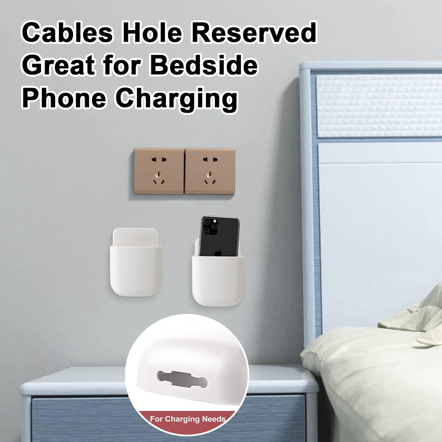 3 Pcs Remote Control Holder, Wall Mount Pen Holder Hole-Free Self Adhesive Phone Charging Organizer Pencil Storage Containers for Home Office School Supply Orgaizer ​(White - Image 3