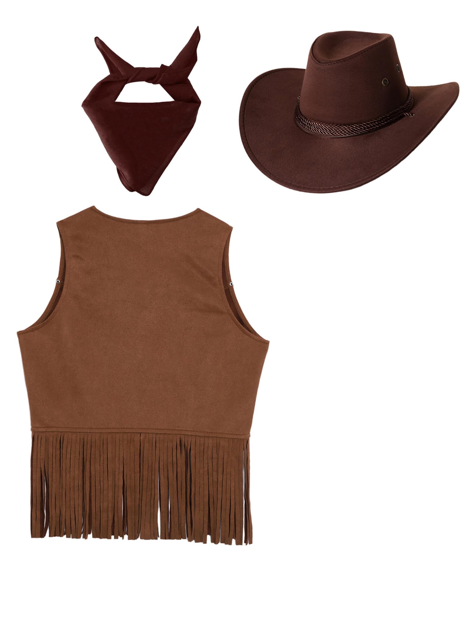 3 Pièces Déguisement Cowboy Gilet Sans Manche Vache Enfant Avec Chapeau Bandana Carnaval Costumeenfant 6-16 Ans