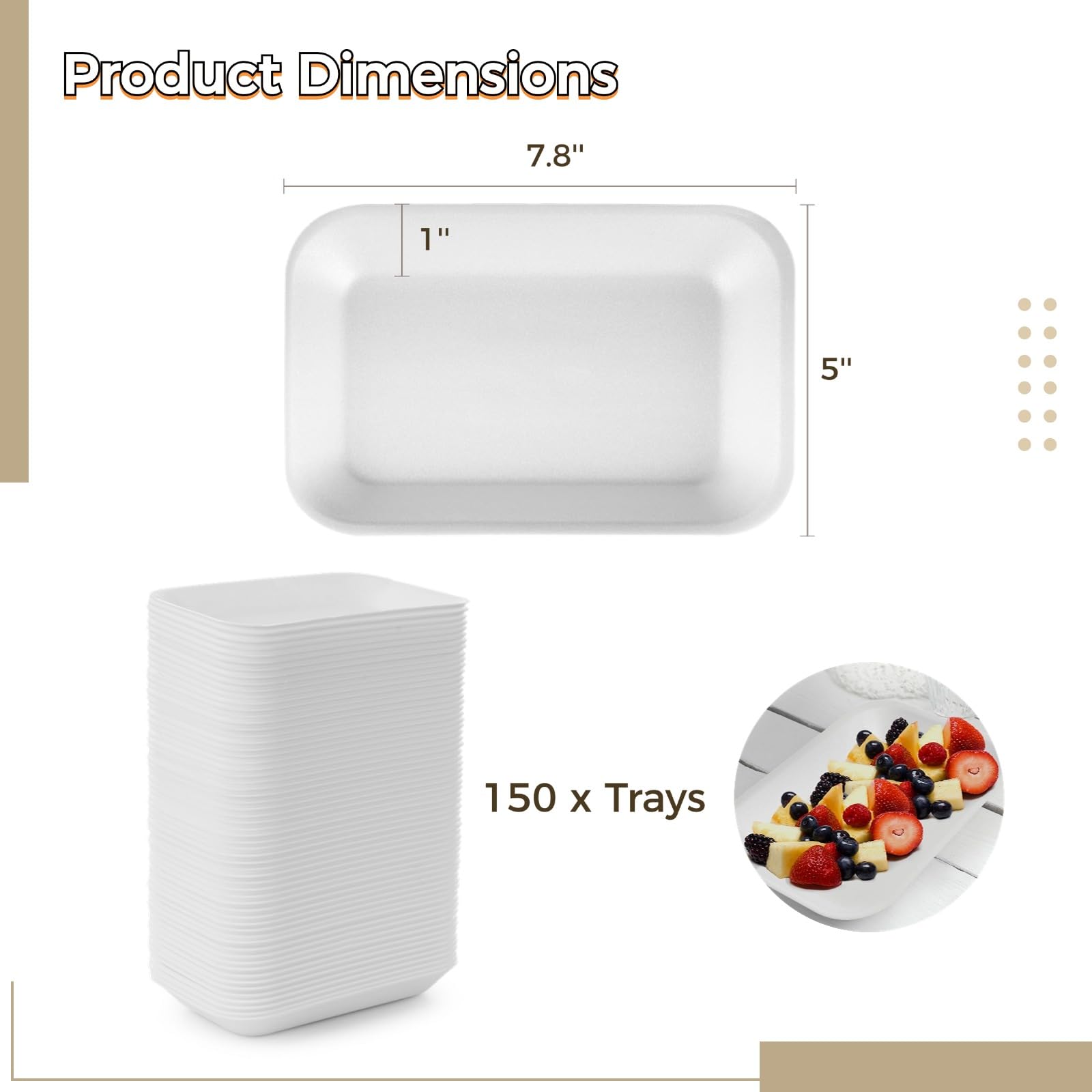 150 vassoi in schiuma bianca, usa e getta, per pollame, carne, frutta, barbecue, arrosti, piatti rettangolari, per pittura fai da te, per stampe, artigianato fai da te